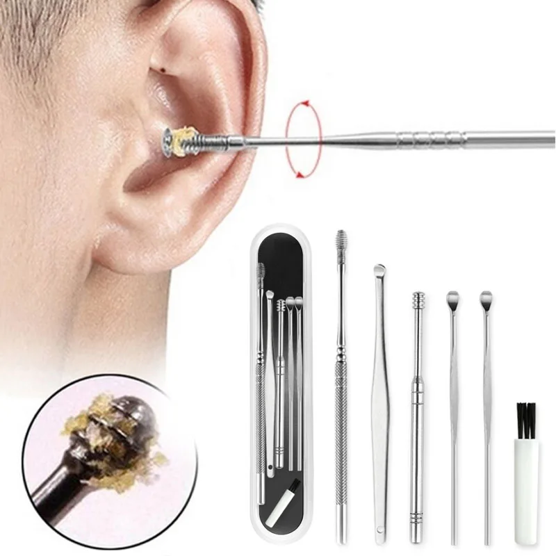 6Pcs/Set Earwax Pickers Stainless Steel Ear Cleaner Wax Removal