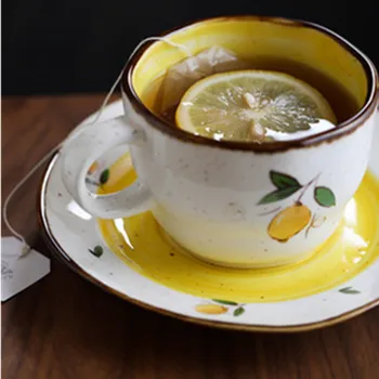 

Home Household Ceramic Cup Sauce Lemon Strawberry Hydrangea Imprint Coffee Cup Saucer Office Afternoon Tea Cup Drinking Cup