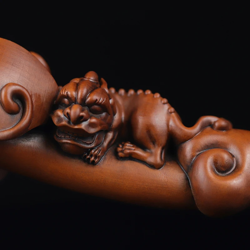 

XS405- 11 CM Pi Xiu Ruyi Boxwood Sculpture Wealthy Dragon Baby Wood Carving Statue Collection Ornaments