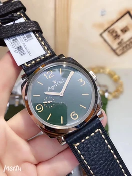 

Classic New Men Automatic Mechanical Stainless Steel Sapphire Black Leather Green Rubber Watch No Date 1950 Luminous 44mm