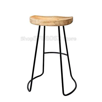 

Modern simple iron foot stool surface solid wood bar stool home high chair coffee shop cold drink shop bar stool