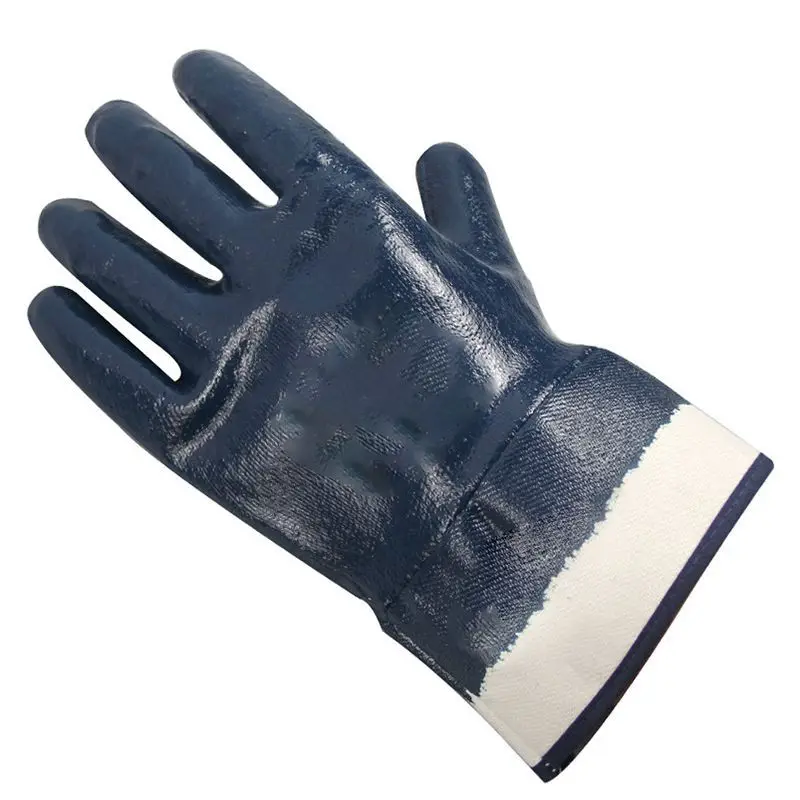 Защитные вязаные фланелевые нитриловые перчатки, полностью двойные перчатки для нефтяной и щелочной АЗС