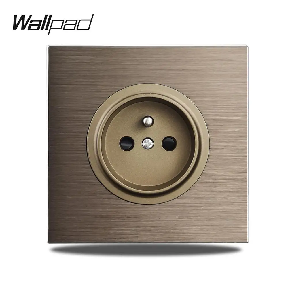 Wallpad-tomada Elétrica Painel de Alumínio Escovado Quadro de Metal ue Parede Francesa 86*86 mm Marrom