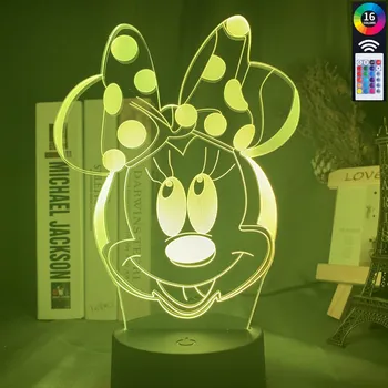 

3d Led Night Lamp Minnie Mouse Head Nightlight For Girls Bedroom Decor Touch Sensor Color Changing Usb Table Led Night Light