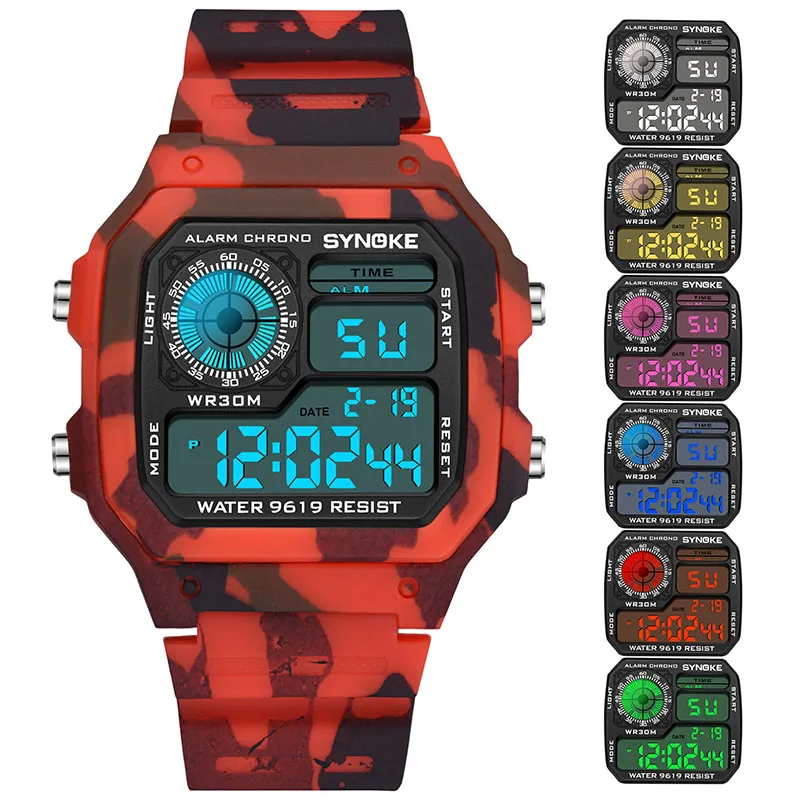 Camouflage Green Men Military Watch Luxury Outdoor Sports Waterproof Digital Watch Male LED Colourful Backlight Electronic Clock 