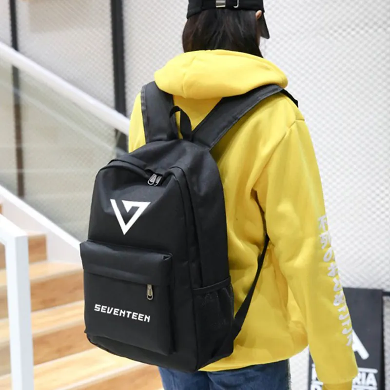 Семнадцать рюкзаки KPOP Черный нейлон однотонная школьная сумка Mochila аниме сумки