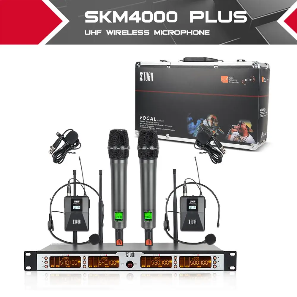 XTUGA SKM4000 PLUS профессиональная 4*100 каналов UHF Беспроводная микрофонная система с 2 ручными и 2 металлическими корпусами