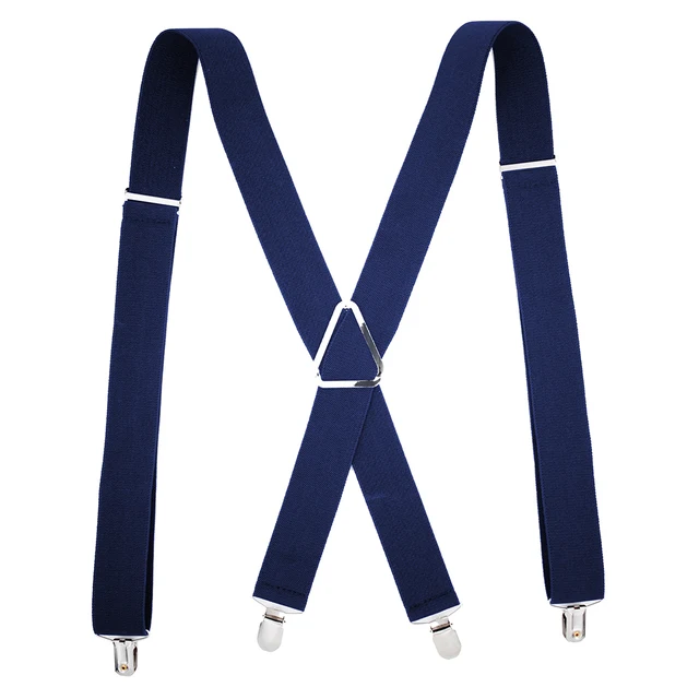 Solid Color Suspenders Braces with Clips for Women Men Adult X Back Adjustable Elastic Large Size Tirante Trousers Strap Bretele Navy