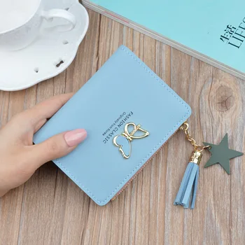 

Ladies Wallet Small Mini Safe Money Bag Women Short Butterfly Tassel Zipper Wallet Credit Card Holder Coin Bag Catera