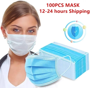 

200pcslot Disposable Face Mascarillas Anti-Dust Face Surgical Filter Earloop Tools Accessory Blue Non-woven Medical Dental Use