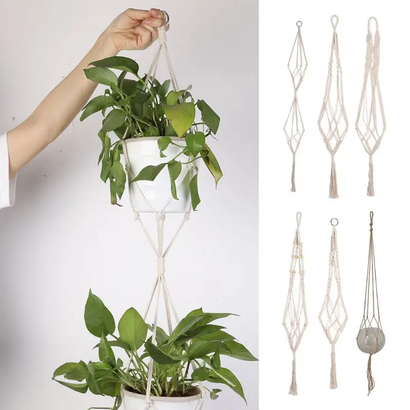 Hand Knitting Natural Fine Cordage Indoor Balcony Garden Decor Flower Pot Pant Hanging Hemp Rope
