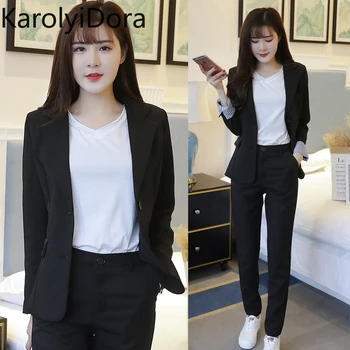 

Fashion 2020 spring new thick anti-wrinkle fabric lapel small suit + trousers OL suit two-piece set