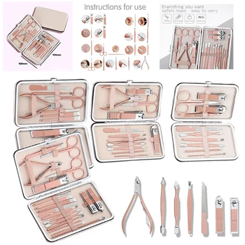 

7/10/12/16/18pcs Rose Gold Nail Set Manicure Pedicure Nail Care Set Nail Cutter Scissors Clippers Multifunctional Nail Set