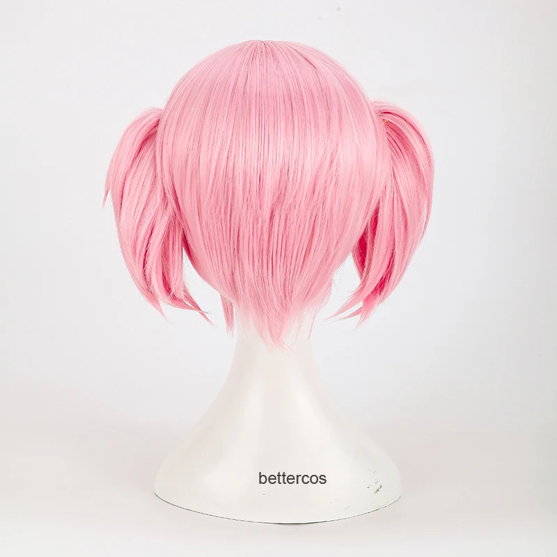 Puella Magi Madoka Magica Madoka Kaname Cosplay Wigs Pink Short 2 Clip Ponytails Heat Resistant Synthetic Hair Wig + Wig Cap anime halloween costumes