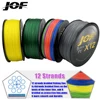 JOF 12 Strands Braid PE Fishing Line 300M 500M 100M Strong Abrasion Resistance Multifilament Fishing Line 3