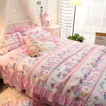 

4Pcs/Set Lovely Girl Duvet Cover Bed Cover Set Cartoon Magic rabbit mushroom Adult Child Bed Sheets And Pillow cases Bedding Set