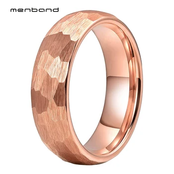 

Hammer Ring Rose Tungsten Women Wedding band With Multi Faces And Brushed Finish 6MM Ring Box Available