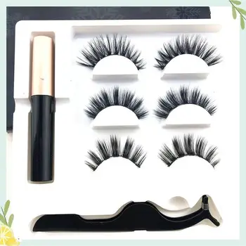

3 pairs Magnetic Lashes 3D False Mink Magnet eyelashes Magnetic Liquid False set Eyeliner tweezers Magnetic Eyelashes