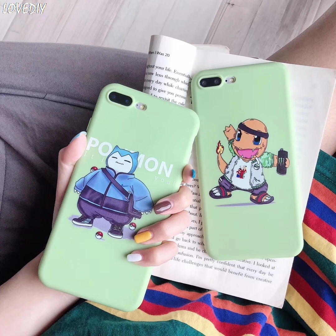 

Japan Cartoon Pikachue Charmander phone case for apple iphone X XS 7 8 6 S Plus XSMax Xr Brand Squirtle Snorlax Candy tpu cover
