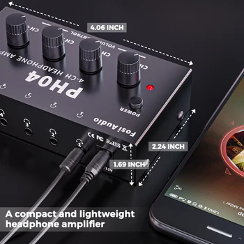 Fosi Audio PH04 4CH Headphone Amplifier Metal Stereo Audio Amp Ultra-Compact Portable Headphone Splitter Preamplifier for Studio 3