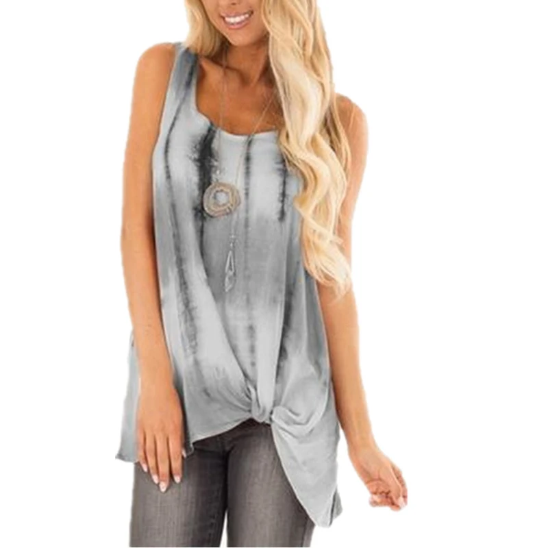 Женский жилет с принтом, повседневные свободные летние топы, круглый вырез, без рукавов, футболка, Женская винтажная туника, топы
