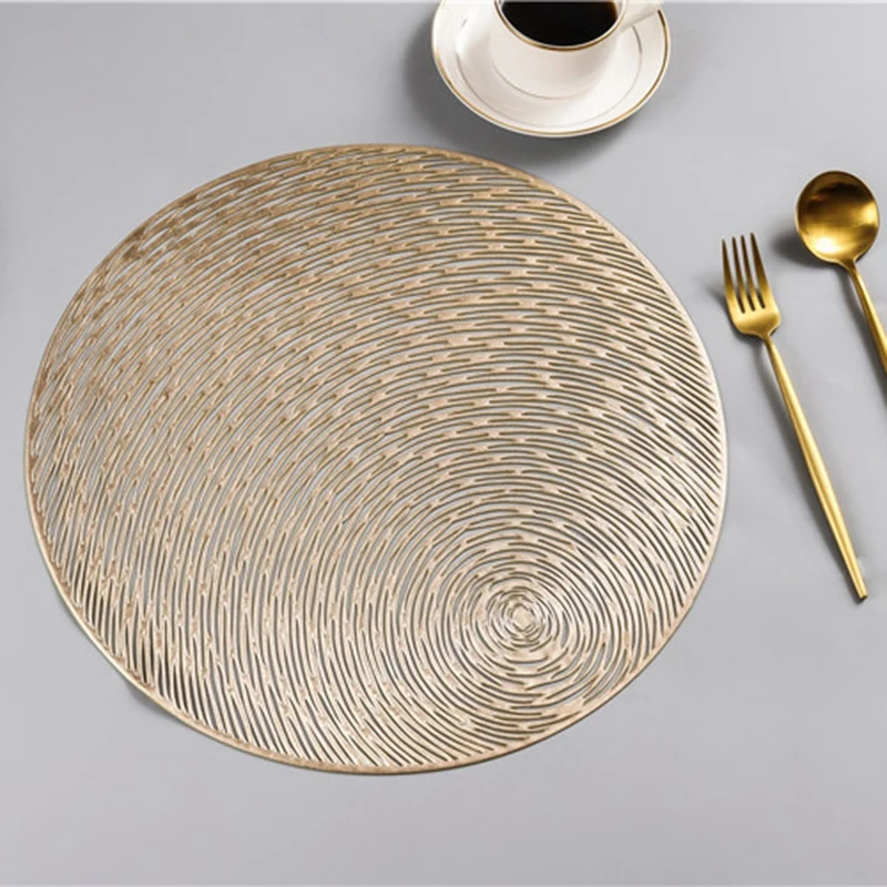  4Pcs PVC Placemats Round Hollow Waterproof Non Slip Table Mats Heat-Insulated Pad Coaster Home Wedd