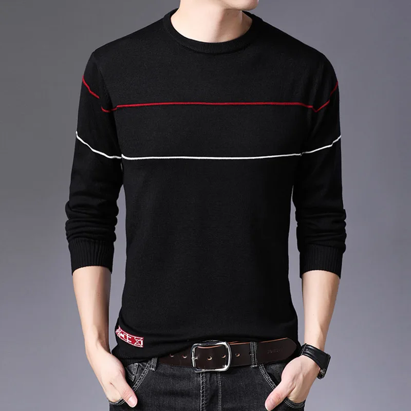 AIRGRACIAS Pullover Men Brand Clothing 2019 Autumn New Slim fit Sweater Men Casual Striped Pull Sweaters Men SIZE M-4XL