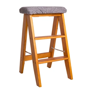 

Solid wood simple folding stool home interior creative kitchen dining table bar thick adult portable small