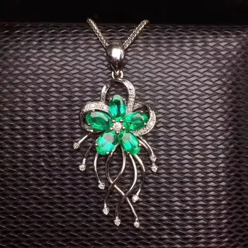 

Emerald necklace pendant Free shipping Natural and real emerald 925 sterling silver gemstone For men women