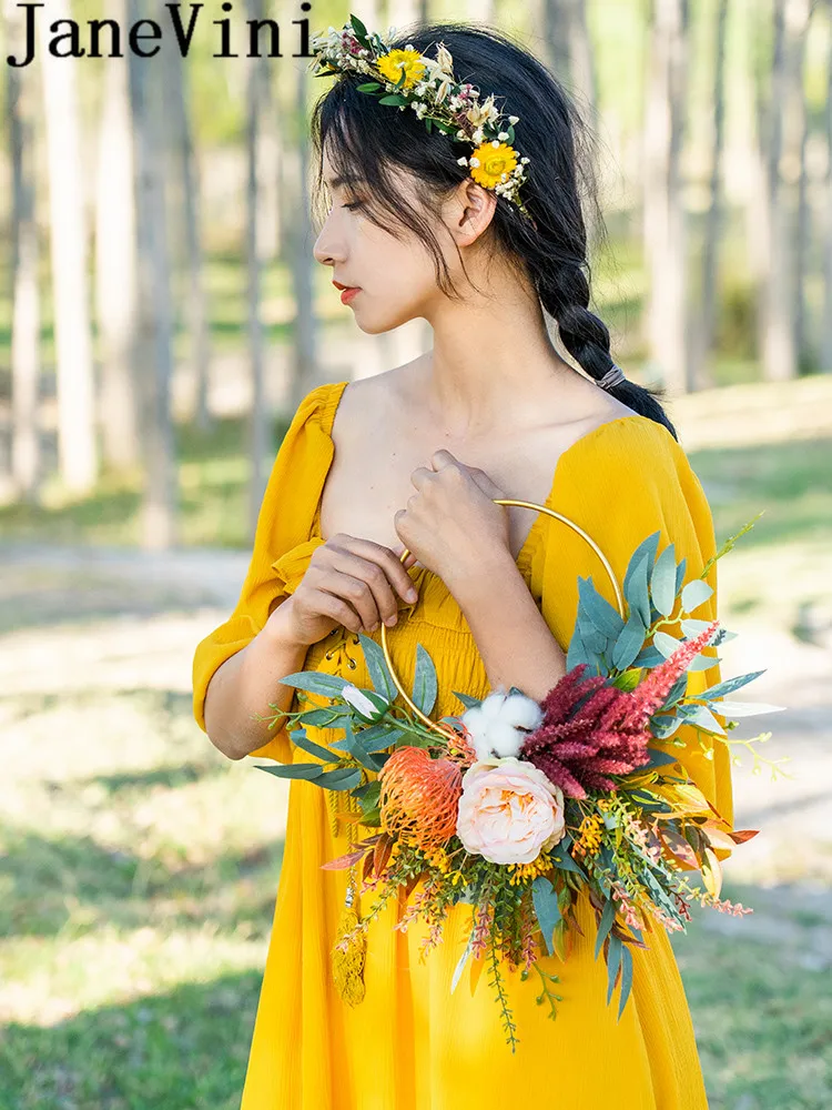 JaneVini New Bride Flower Wreath Bouquet Artificial Flowers Bridal Hand Garland Wedding Bridesmaid Accessories Boquet Sposa