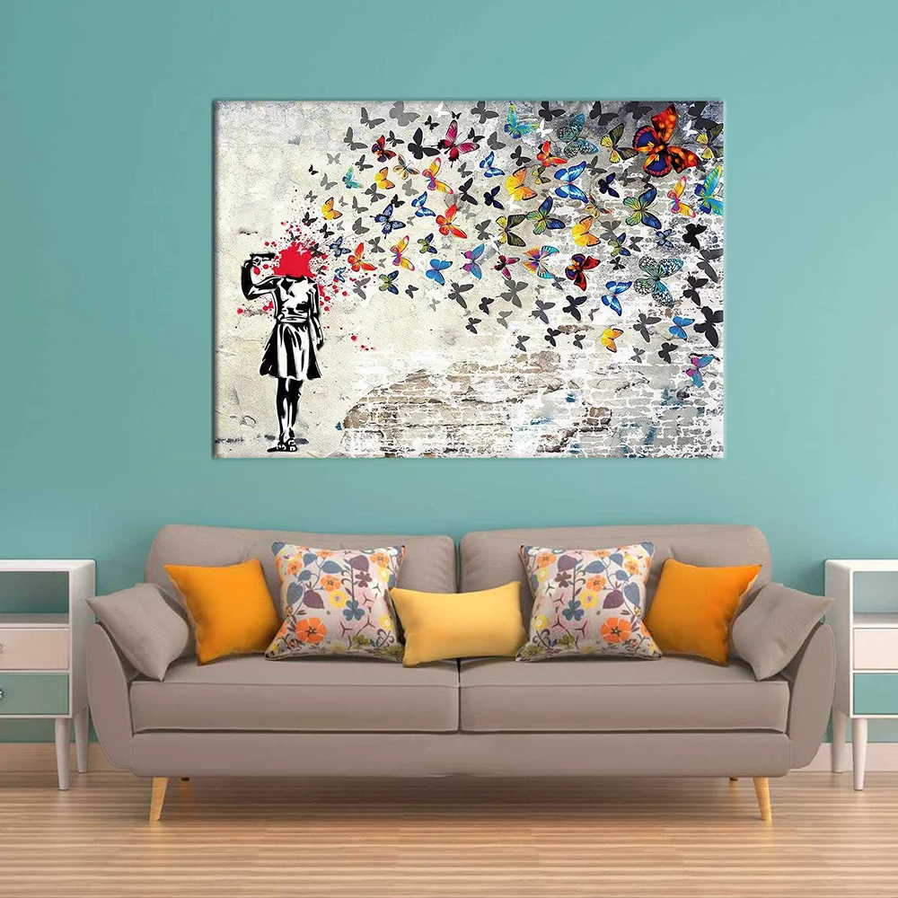 

Street Art Banksy Graffiti Wall Art Canvas Paintings Poster and Print Cuadros Wall Art Pictures for Home Decor (No Frame)