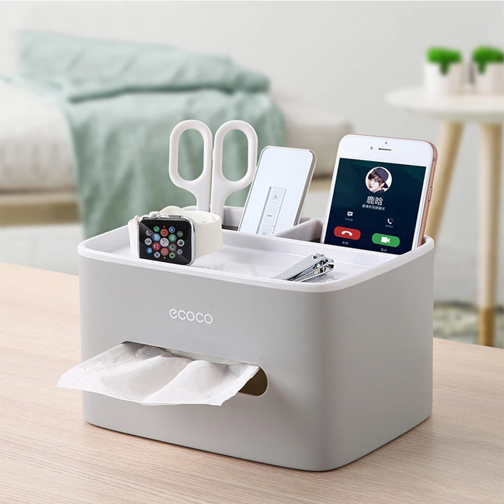 

ECOCO Makeup Organizer with Removable Jewery Tray Tissue Box Bathroom Tissue Dispenser Portable Napkin Holder Table Phone Holder