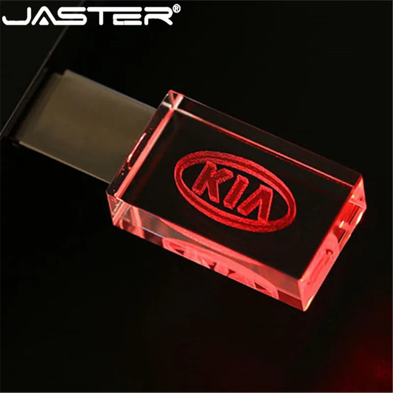 Jaster 2.0 Flash Drives 64Gb Crystal Car Logo Pen Drive 32Gb Blue Led Light Usb Stick 16Gb Pendrive 8Gb Gift Storage Esterno