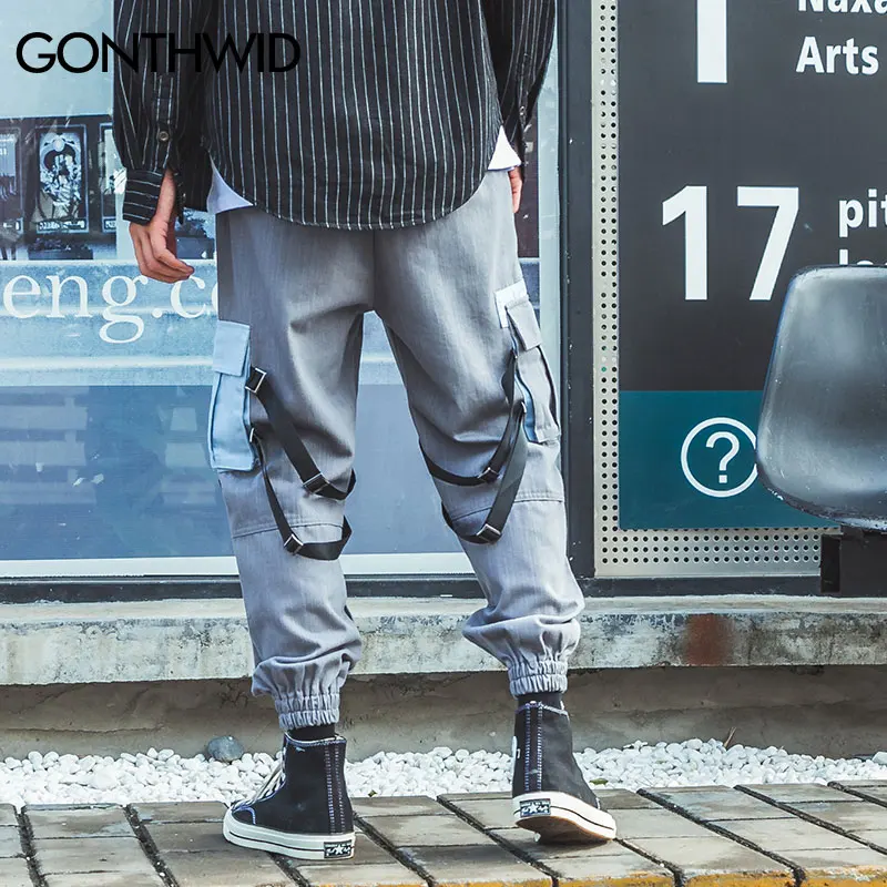 GONTHWID мульти ленты накладные карманы шаровары, штаны для бега брюки для мужчин хип хоп Harajuku уличная пот брюки модные повседневные брюки