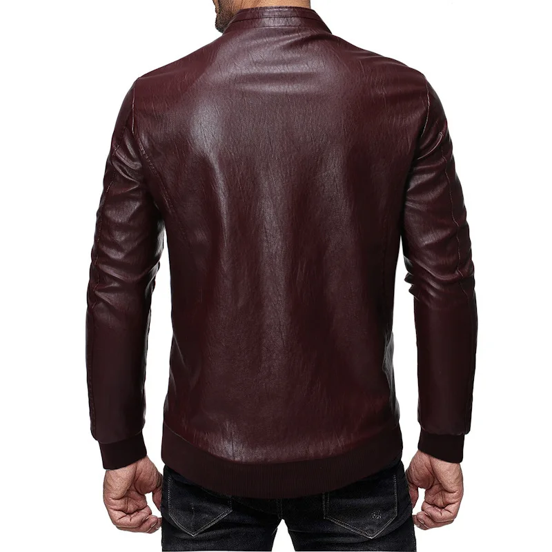 

2019 Autumn And Winter New Style Fashion Solid Color Stand Collar Large Size Men Locomotive Leather Coat Jacket 1911