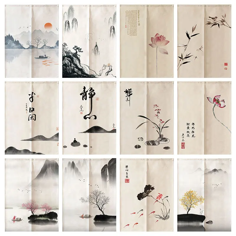 de puerta de paisaje de tinta china, cortina colgante Zen para sala de té, Feng Shui, cocina, partición|Cortinas| - AliExpress