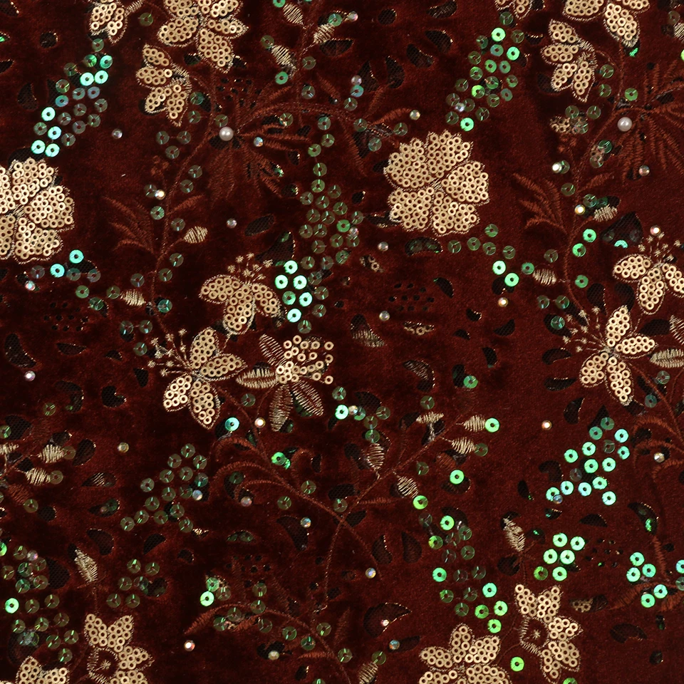 New Arrival Velvet Lace Fabrics Sequins Lace Fabrics for Wedding African Nigerian Tulle Mesh Lace Fabric with Sequins APW2987B
