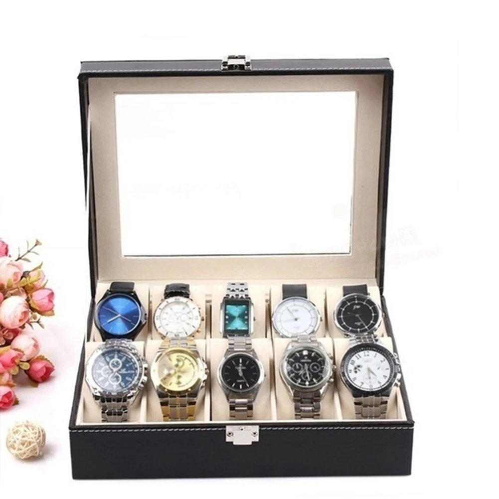 48 Slots Luxury Plaid Watch Storage Box Security Code Lock Watch Suitcase  Leather Watch Collection Display Box Watch Bracket - AliExpress