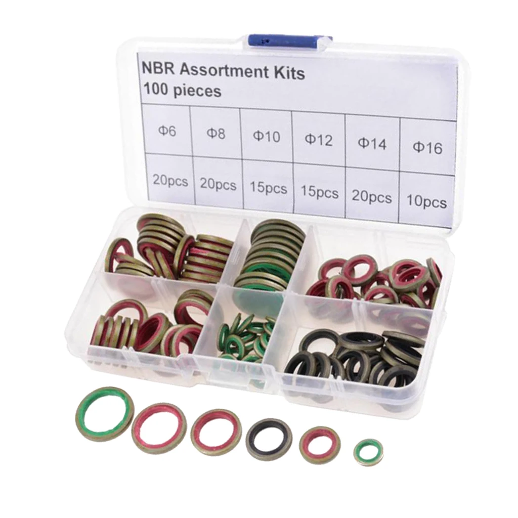 100 Pieces Flat Copper Washer Metric Sealing Ring M6 M8 M10 M12 M14 M16 Assortment