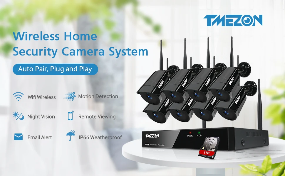 TMEZON 4CH 5MP HD-AHD 5-en-1 DVR/NVR Sistema de vigilancia por Video Sistema de cámaras de CCTV de Seguridad para el hogar con 4x5.0MP Cámara AHD para Interiores/Exteriores,Sin Disco Duro 