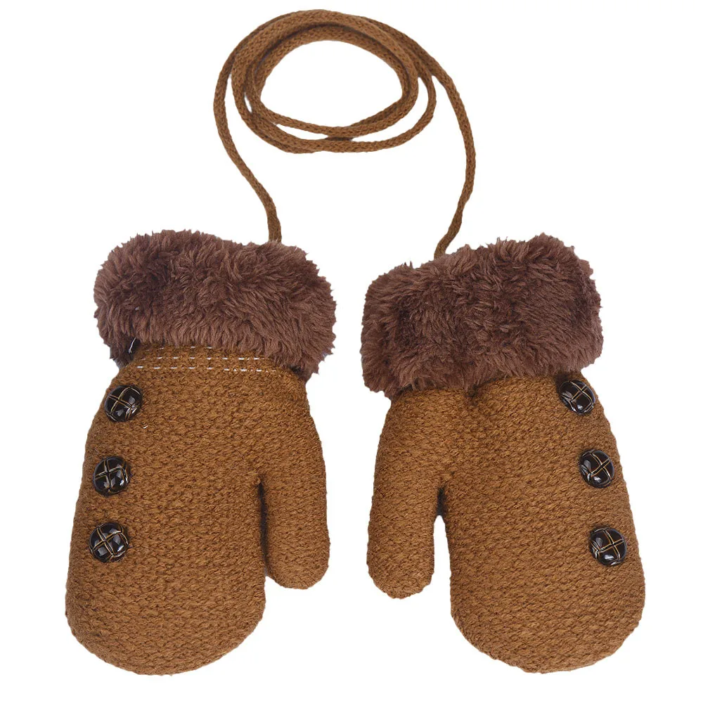 Зимние теплые перчатки для детей ясельного возраста, одноцветные, теплые, Kinting Plus толстые перчатки, варежки, перчатки для детей, мальчиков и девочек - Цвет: Khaki