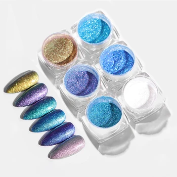 

Nail Dipping Powder Glitter Gold Pink Blue Colorful Shimmer Chrome Pigment Dust for Nail Art Design Decorations 6 Colors/Set