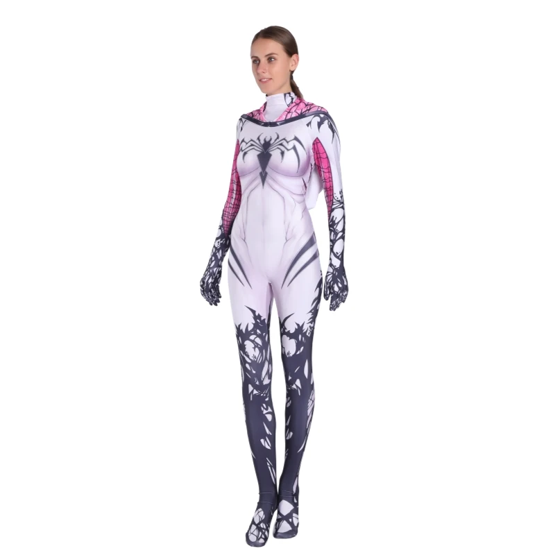 2020 The Amazing Spider Hero Cosplay Gwen Stacy Costume Spandex Zentai Mask Hoodie Spider Zentai Suit Anti-Gwenom for Women Girl 2020 The Amazing Spider Hero Cosplay Gwen Stacy Costume Spandex Zentai Mask Hoodie Spider Zentai Suit Anti-Gwenom for Women Girl