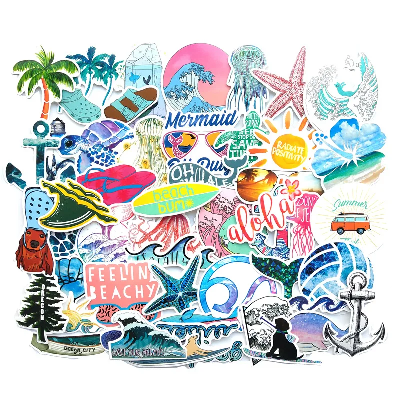 

50 PCS Car Styling Hawaii Surf Car Sticker Vinyl BEACH CLUB Laptop Travel Luggage Decal Waterproof Accessories