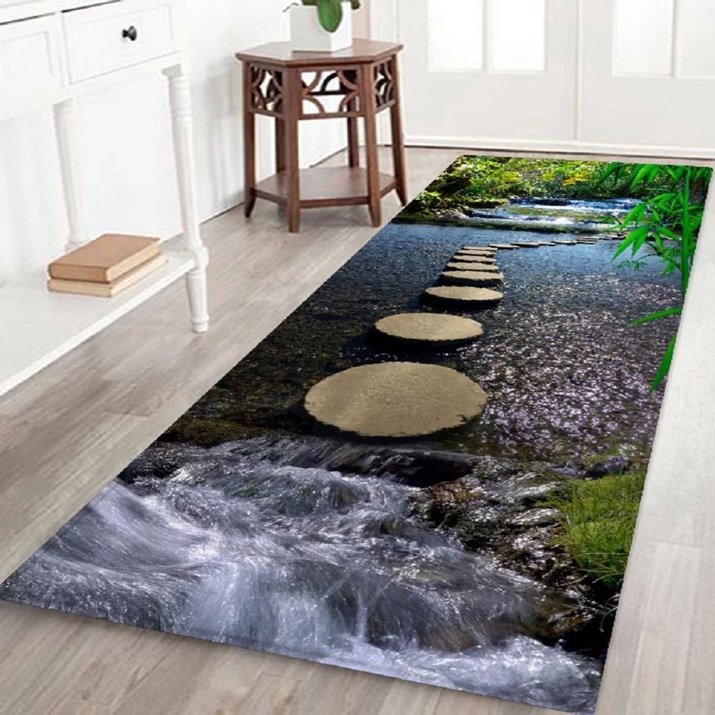 Non-Skid Hallway Runner Rug 3D Photo Printed Bedside Floor Carpet Door Mat 
