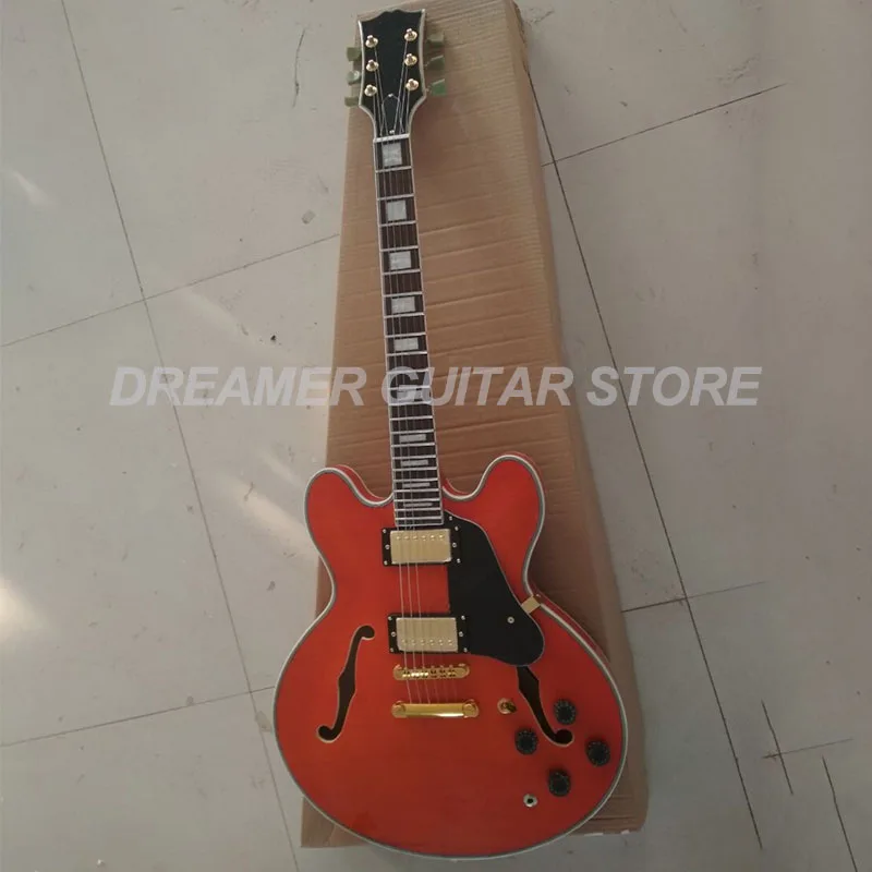 

Top Quality ESguitars Semi-hollow Body Jazz 335 Electric Guitar Glossy Orange Finish Double f-hole Customized Logo Real-Photos