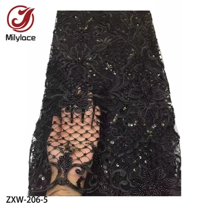 Image 5 - High Quality African Tulle Sequins with Hand Beaded Lace French Nigerian Lace Fabrics Embroidered Red Lace Fabric ZXW 206