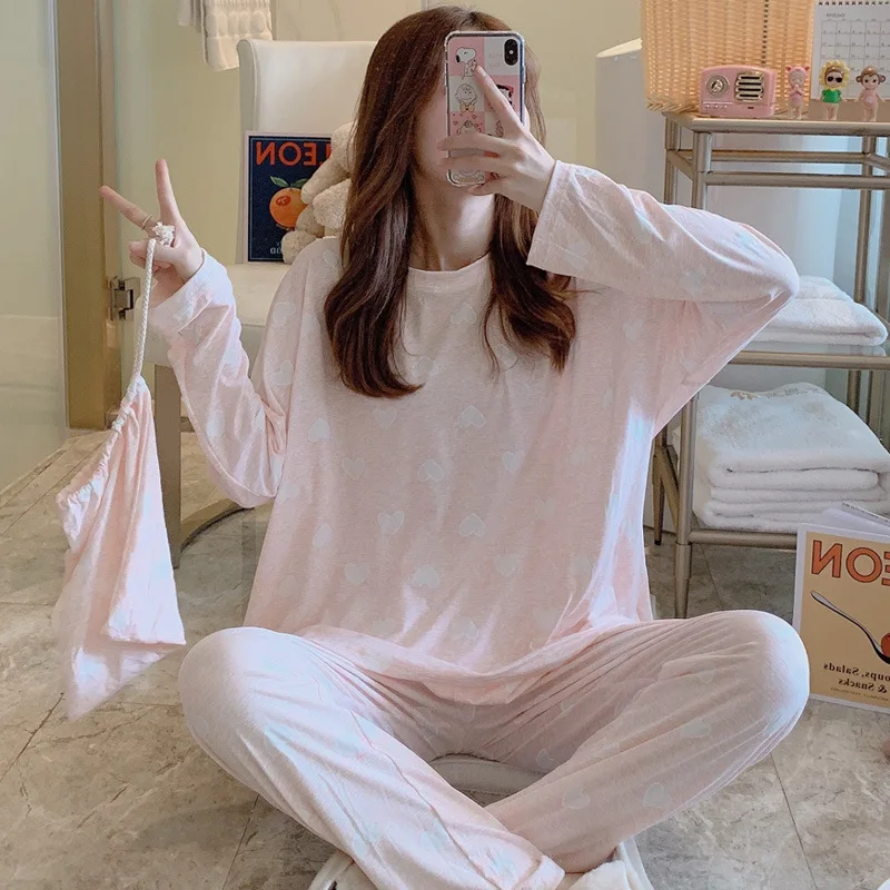 

Spring And Summer Pajamas GIRL'S Cartoon Small Heart Printed Tracksuit Send Storage Bag