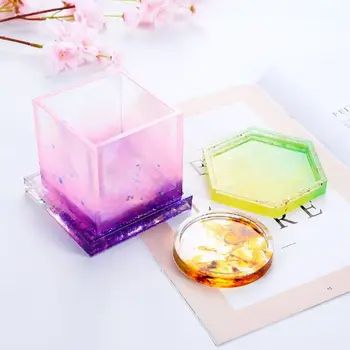 

Silicone Mold DIY Cup Mat Pad Handmade Molds Crafts Epoxy Resin Geometric Shape Hexagonal Square Round Thermal Insulation