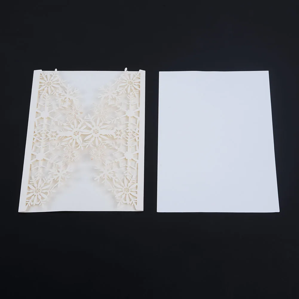  Unique design 50 PCS Exquisite White Snowflake Hollow Invitation & Greeting Card for Wedding - 4.00035E+12